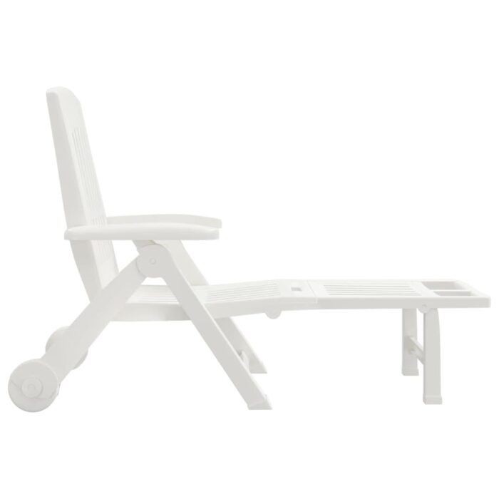 Chaise longue pliable avec roues blanc PP – Image 2