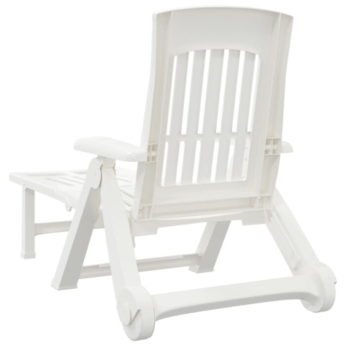 Chaise longue pliable avec roues blanc PP – Image 3