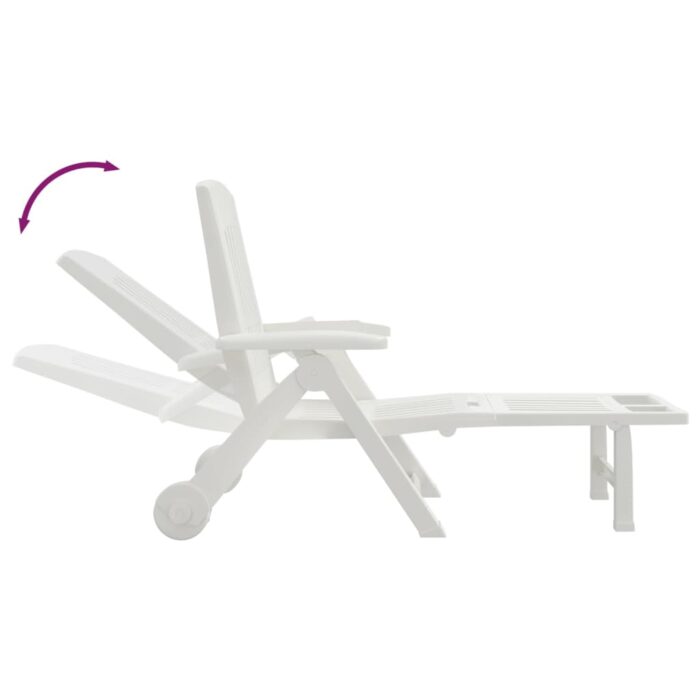 Chaise longue pliable avec roues blanc PP – Image 4