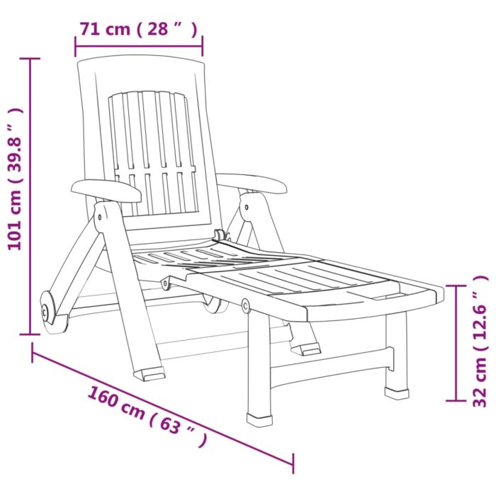 Chaise longue pliable avec roues blanc PP – Image 7