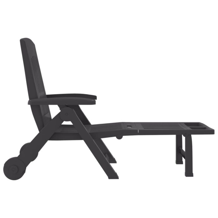Chaise longue pliable avec roues anthracite PP – Image 2