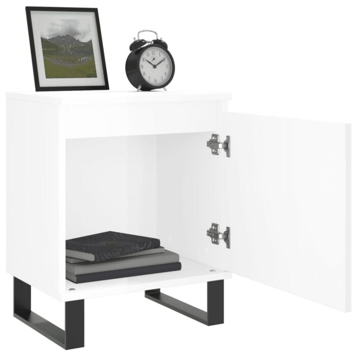 Tables de chevet 2pcs blanc brillant 40x30x50cm bois ingénierie – Image 2