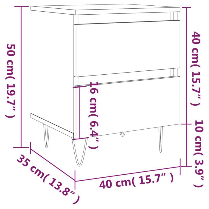 Tables de chevet 2 pcs gris béton 40x35x50 cm bois d’ingénierie – Image 9