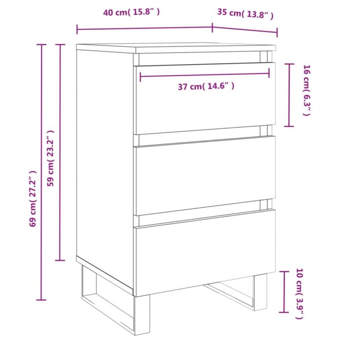 Tables de chevet 2 pcs blanc 40x35x69 cm bois d’ingénierie – Image 9
