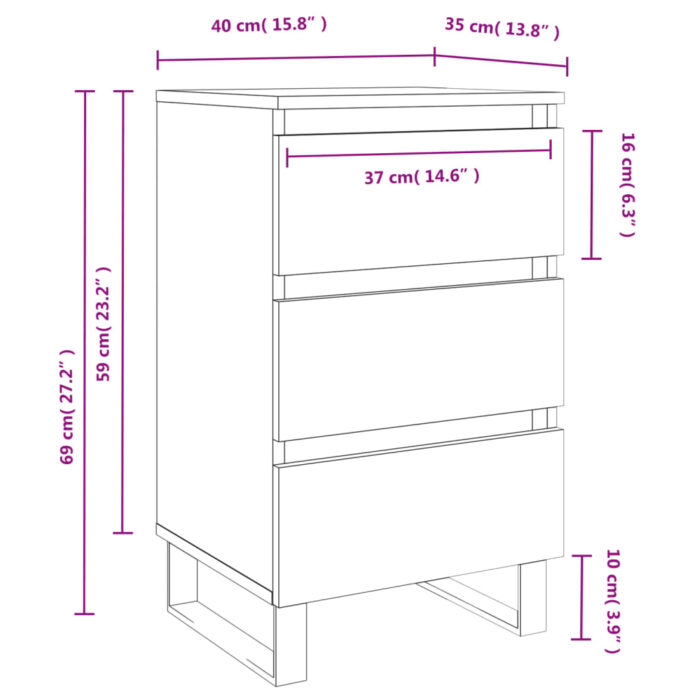 Tables de chevet 2 pcs chêne fumé 40x35x69 cm bois ingénierie – Image 9
