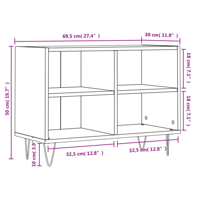 Meuble TV noir 69,5 x 30 x 50 cm bois d'ingénierie – Image 7