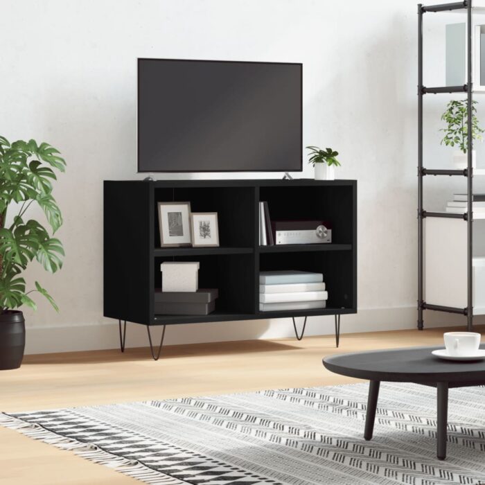 Meuble TV noir 69,5 x 30 x 50 cm bois d'ingénierie – Image 1