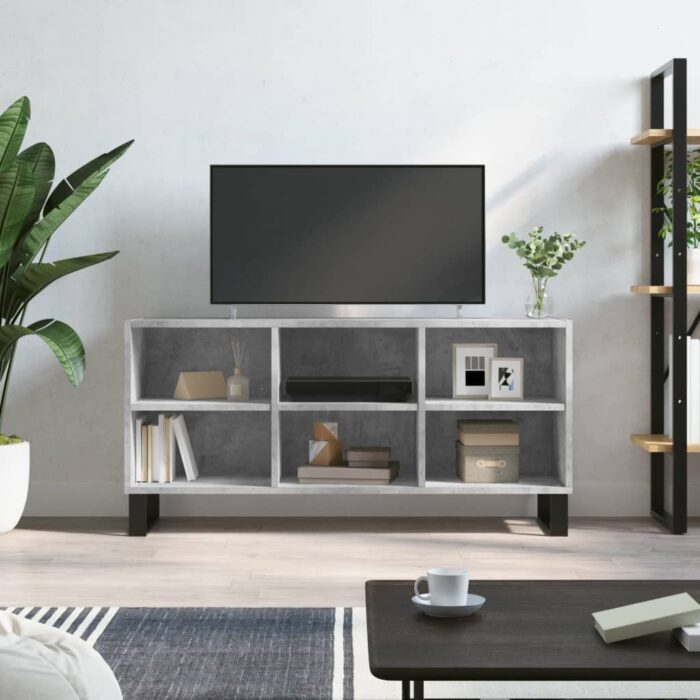 Meuble TV gris béton 103,5x30x50 cm bois d'ingénierie – Image 1