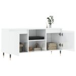 Meuble TV blanc brillant 104x35x50 cm bois d'ingénierie – Image 2