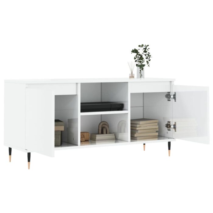 Meuble TV blanc brillant 104x35x50 cm bois d'ingénierie – Image 2