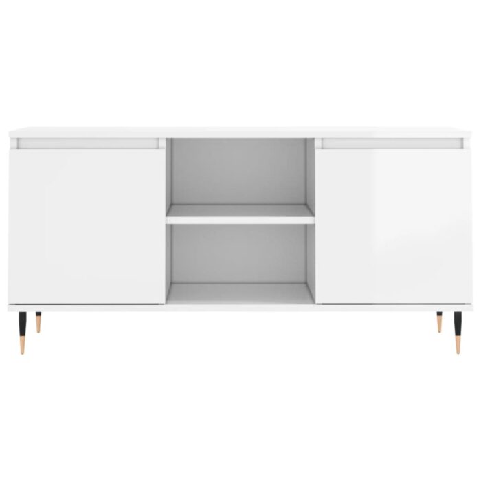 Meuble TV blanc brillant 104x35x50 cm bois d'ingénierie – Image 3