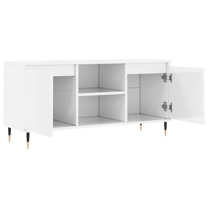 Meuble TV blanc brillant 104x35x50 cm bois d'ingénierie – Image 4