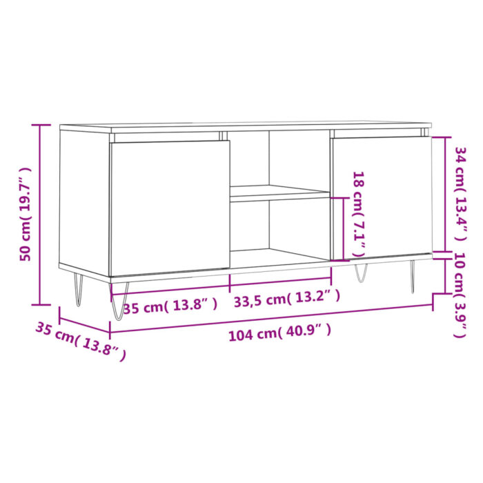 Meuble TV gris béton 104x35x50 cm bois d'ingénierie – Image 9