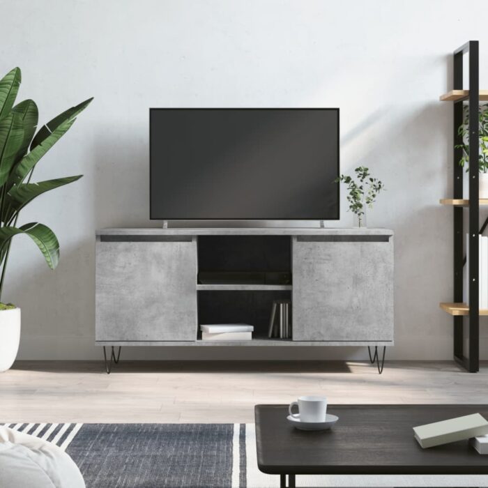 Meuble TV gris béton 104x35x50 cm bois d'ingénierie – Image 1
