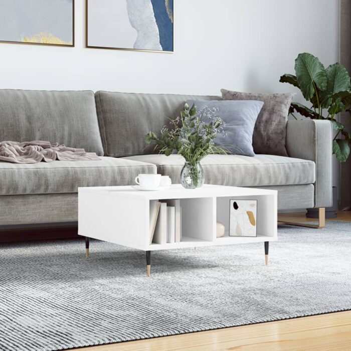 Table basse blanc 60x60x30 cm bois d'ingénierie – Image 1