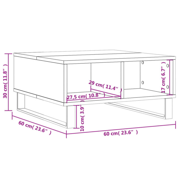 Table basse chêne marron 60x60x30 cm bois d'ingénierie – Image 7