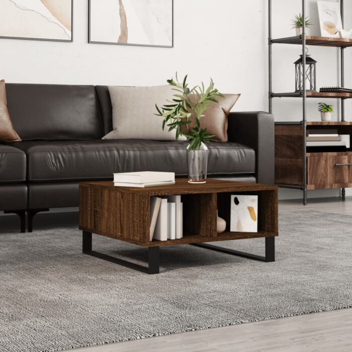Table basse chêne marron 60x60x30 cm bois d'ingénierie – Image 1