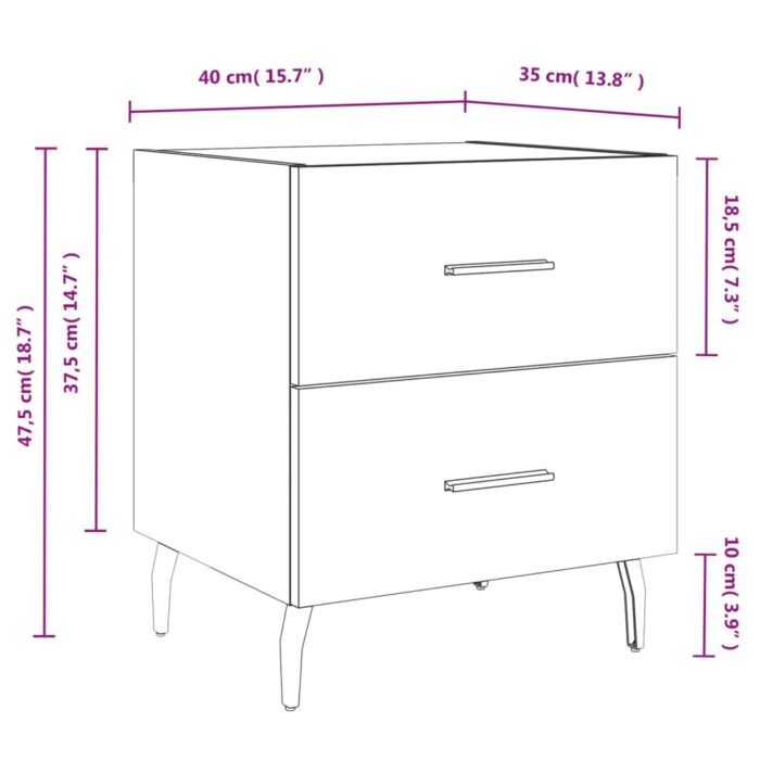 Tables de chevet 2 pcs blanc brillant 40x35x47,5 cm – Image 11