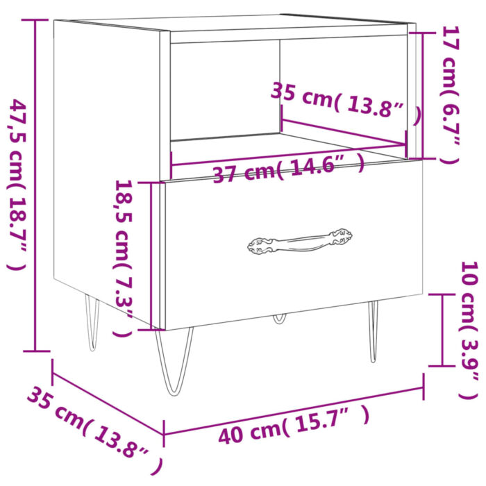 Table de chevet chêne fumé 40x35x47,5 cm bois d’ingénierie – Image 10