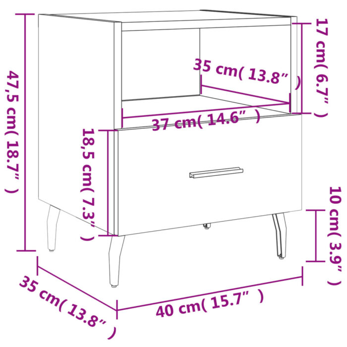 Table de chevet chêne fumé 40x35x47,5 cm bois d’ingénierie – Image 10