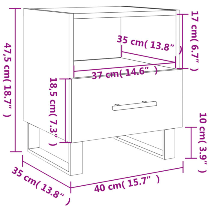 Tables de chevet 2pcs chêne fumé 40x35x47,5cm bois d’ingénierie – Image 11