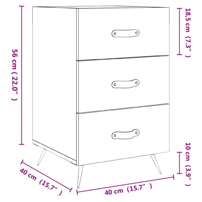 Table de chevet blanc brillant 40x40x66 cm bois d'ingénierie – Image 10