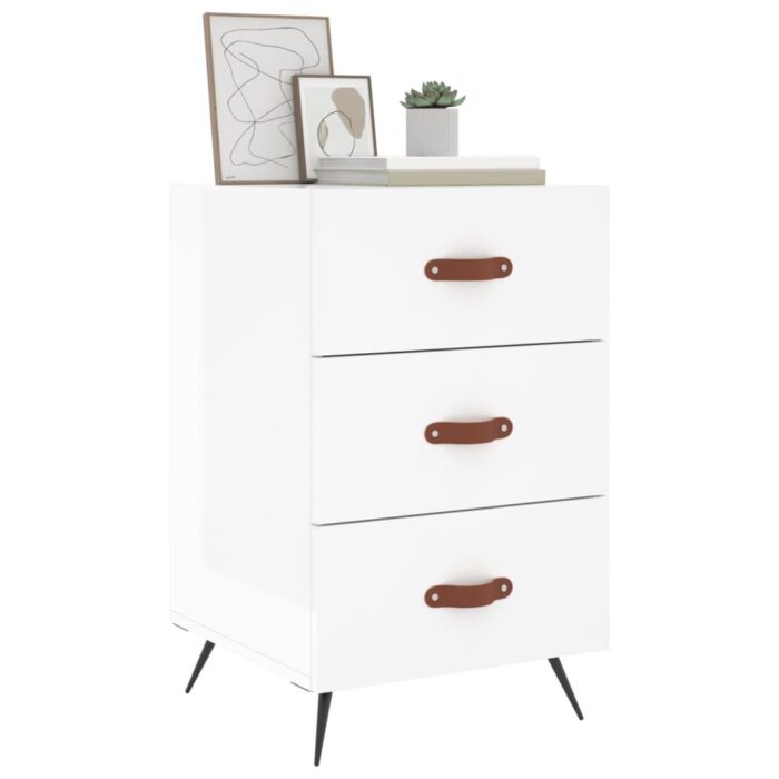 Table de chevet blanc brillant 40x40x66 cm bois d'ingénierie – Image 2