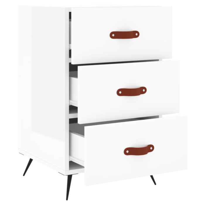 Table de chevet blanc brillant 40x40x66 cm bois d'ingénierie – Image 3