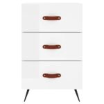 Table de chevet blanc brillant 40x40x66 cm bois d'ingénierie – Image 5