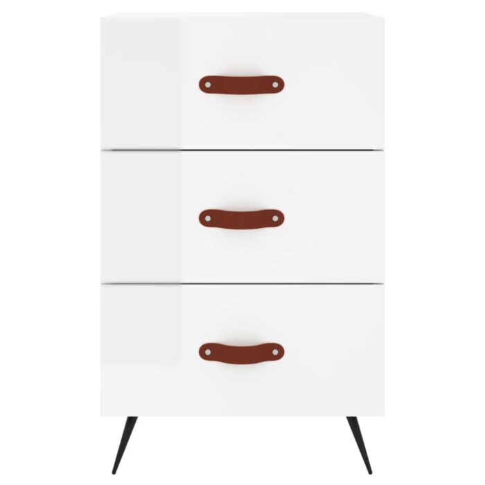 Table de chevet blanc brillant 40x40x66 cm bois d'ingénierie – Image 5