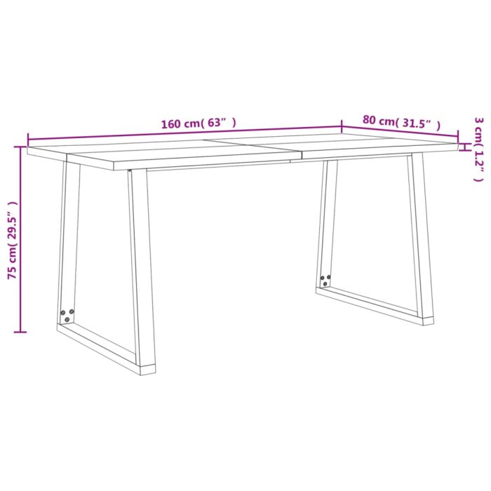 Table à manger 160x80x75 cm bois d'acacia solide à bord vif – Image 7