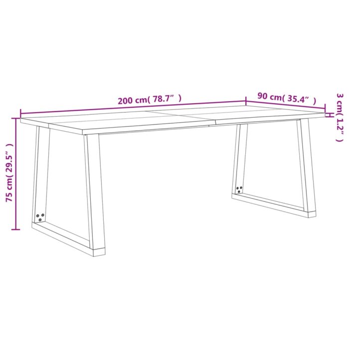 Table à manger 200x90x75 cm bois d'acacia solide à bord vif – Image 7