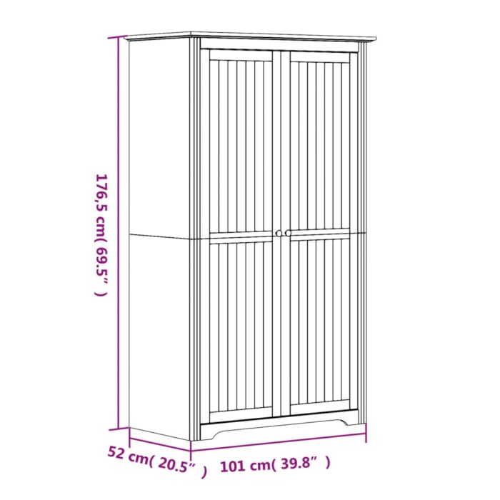 Garde-robe BODO blanc 99x53,5x173 cm bois massif de pin – Image 6