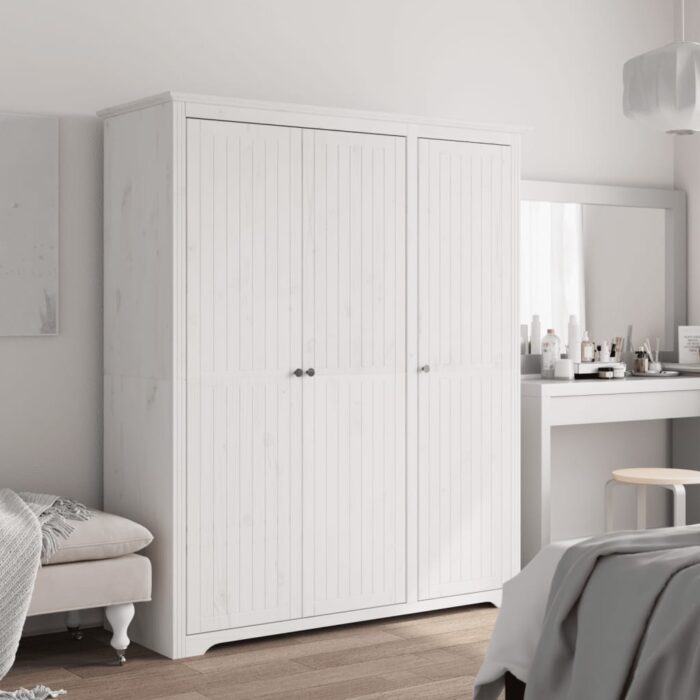 Garde-robe BODO blanc 146x53,5x173 cm bois massif de pin – Image 1