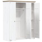 Garde-robe BODO blanc marron 146x53,5x173 cm bois massif de pin – Image 2
