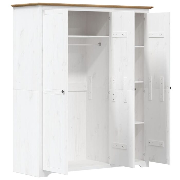 Garde-robe BODO blanc marron 146x53,5x173 cm bois massif de pin – Image 2