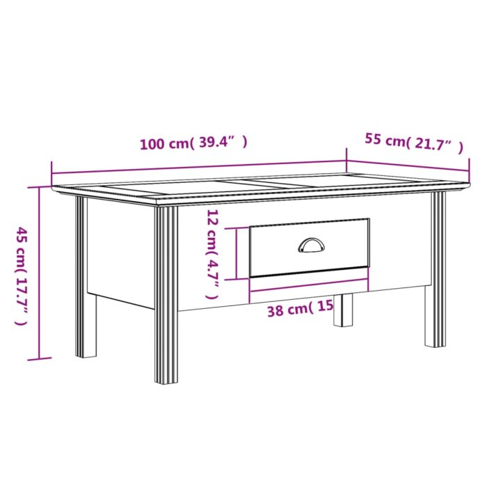 Table basse BODO gris 100x55x46 cm bois de pin massif – Image 6