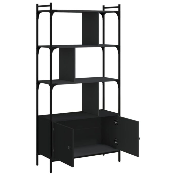 Bibliothèque avec portes noir 76,5x30x154,5cm bois d'ingénierie – Image 2