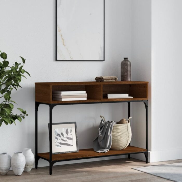 Table console chêne marron 100x30,5x75 cm bois d'ingénierie – Image 1