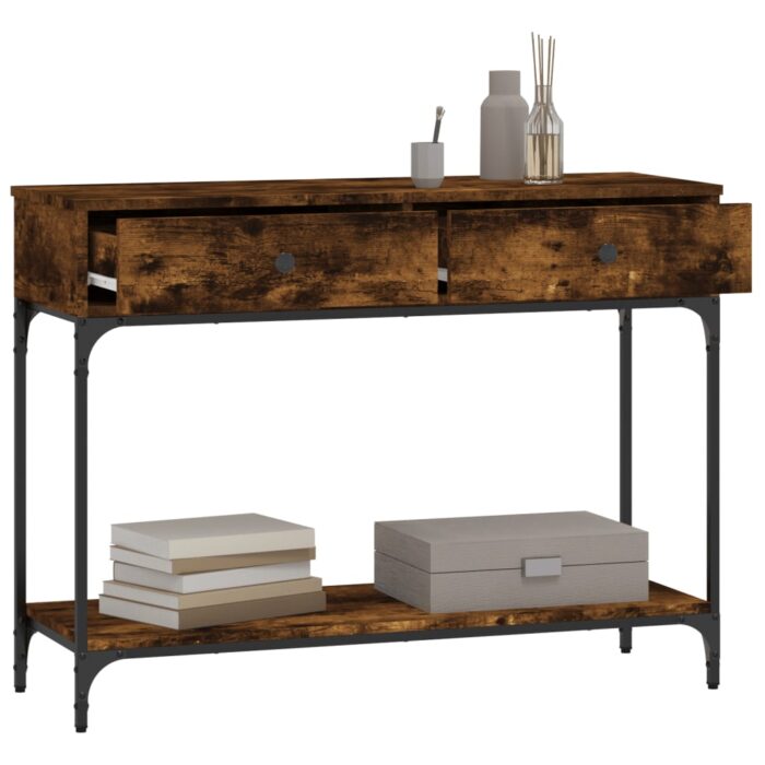 Table console chêne fumé 100x34,5x75 cm bois d'ingénierie – Image 2