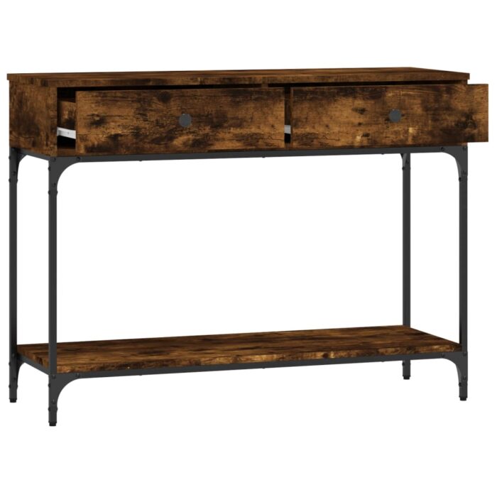 Table console chêne fumé 100x34,5x75 cm bois d'ingénierie – Image 6