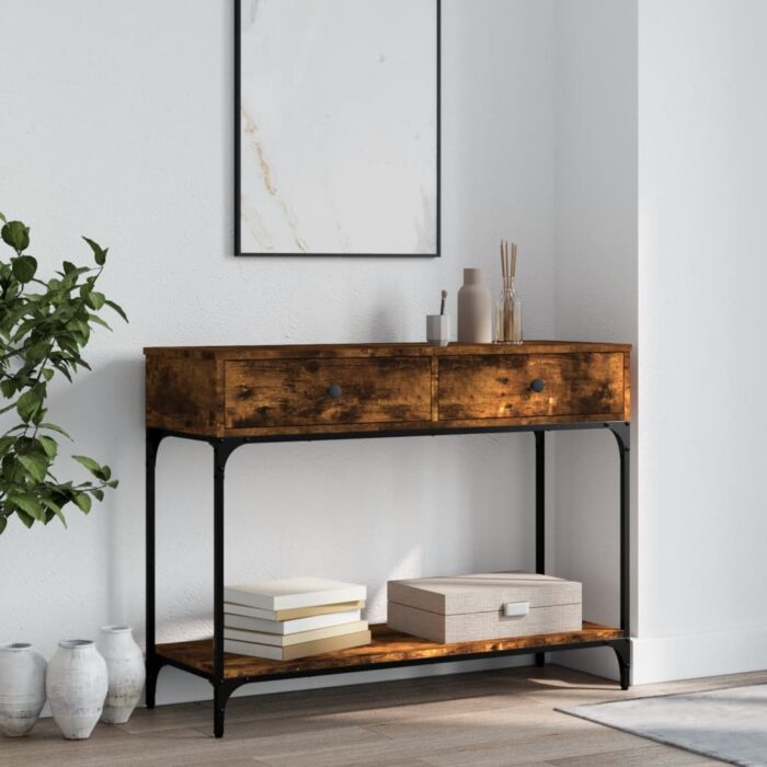 Table console chêne fumé 100x34,5x75 cm bois d'ingénierie – Image 1