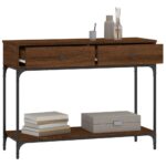 Table console chêne marron 100x34,5x75 cm bois d'ingénierie – Image 2