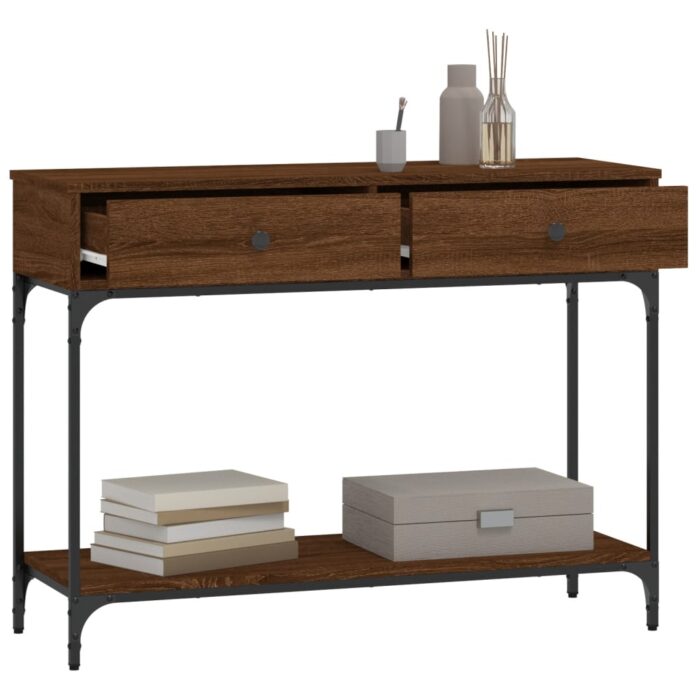 Table console chêne marron 100x34,5x75 cm bois d'ingénierie – Image 2