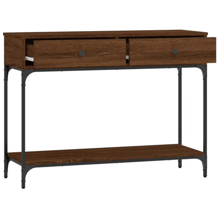 Table console chêne marron 100x34,5x75 cm bois d'ingénierie – Image 6
