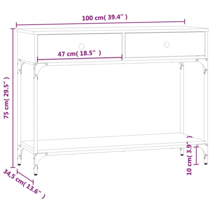 Table console chêne marron 100x34,5x75 cm bois d'ingénierie – Image 9