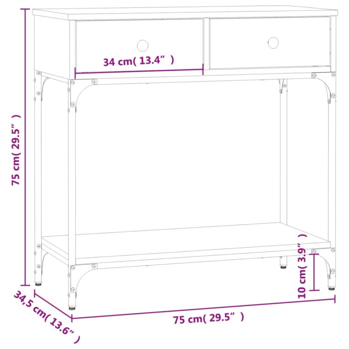 Table console noir 75x34,5x75 cm bois d'ingénierie – Image 9