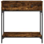 Table console chêne fumé 75x34,5x75 cm bois d'ingénierie – Image 4