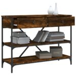 Table console avec tiroirs et étagères chêne fumé – Image 2