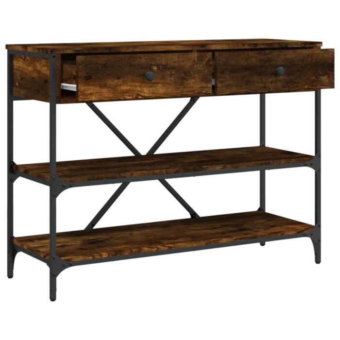 Table console avec tiroirs et étagères chêne fumé – Image 3